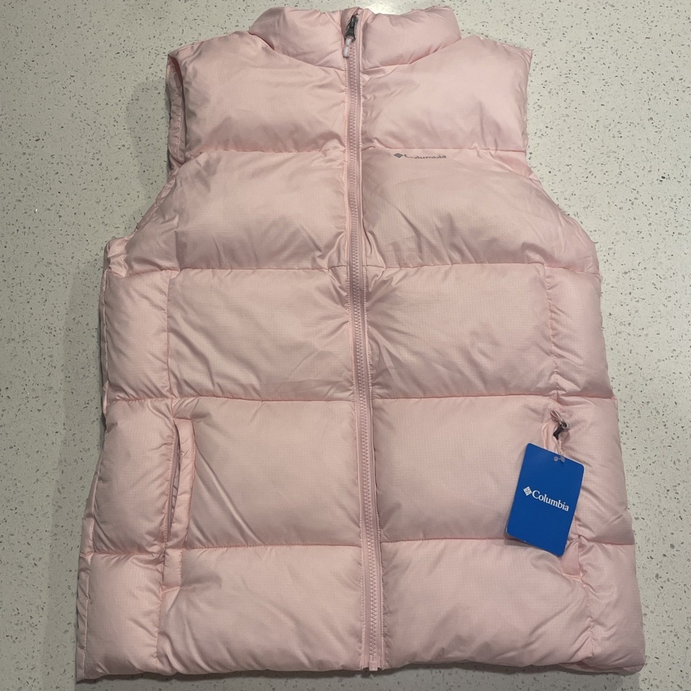 Columbia Pink Puffer Vest Zip Pockets Size Youth XL 18/20 Fits Women's Large NWT